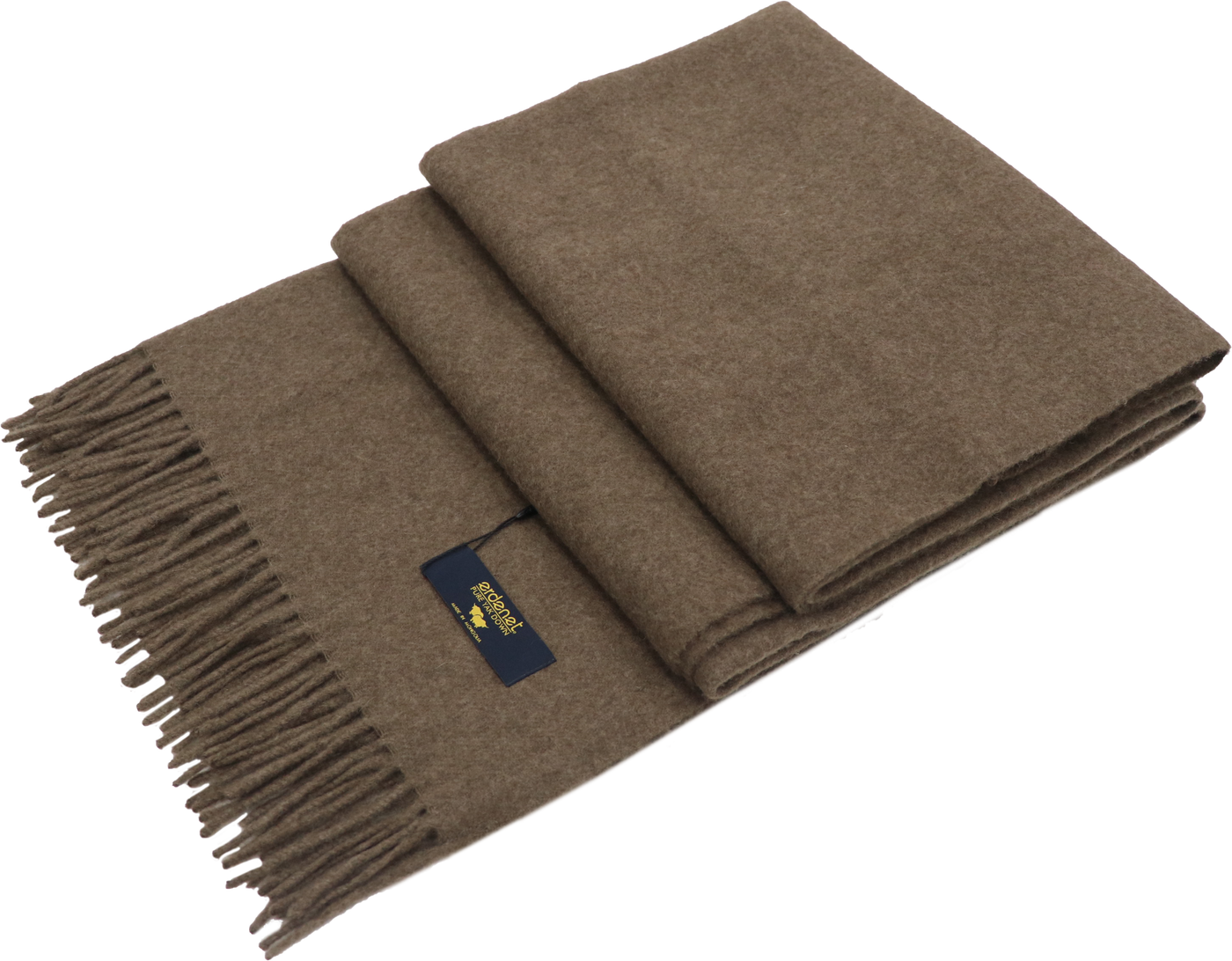 “Pure Mongolian yak wool plaid in natural brown color with fringe edges, handcrafted for warmth and comfort.”