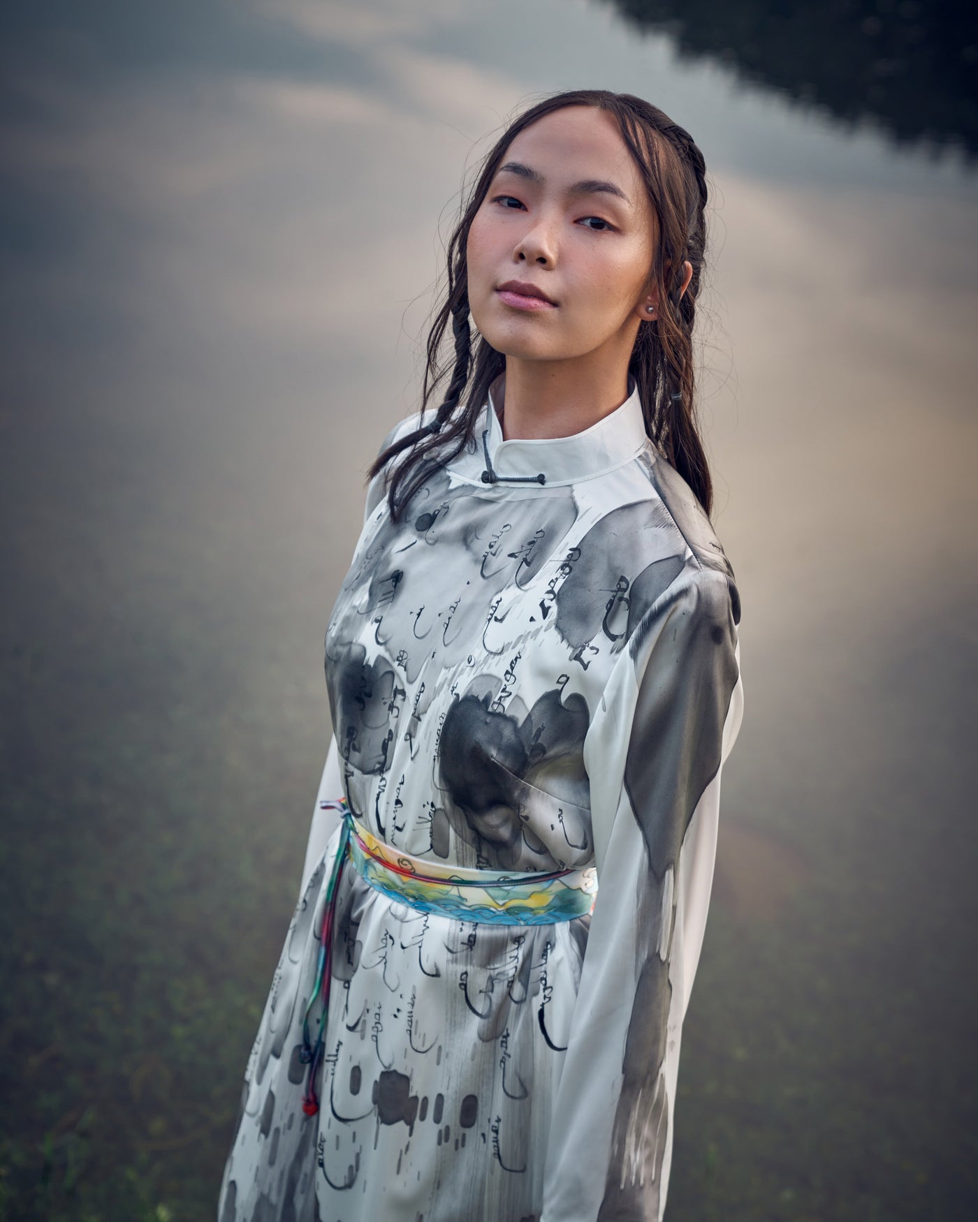 Calligraphy Design Silk Deel-Dress