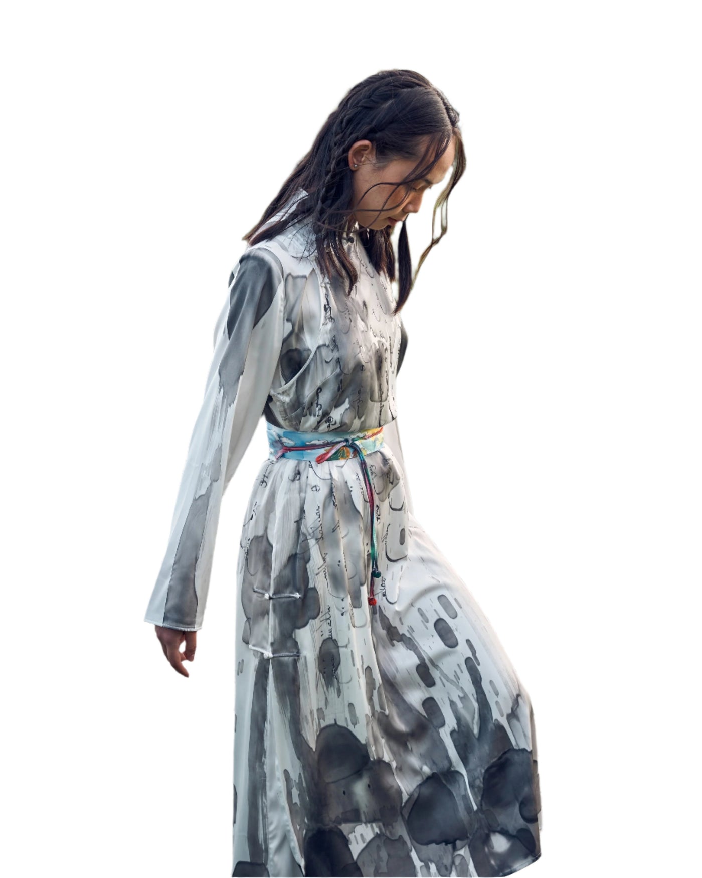 Calligraphy Design Silk Deel-Dress