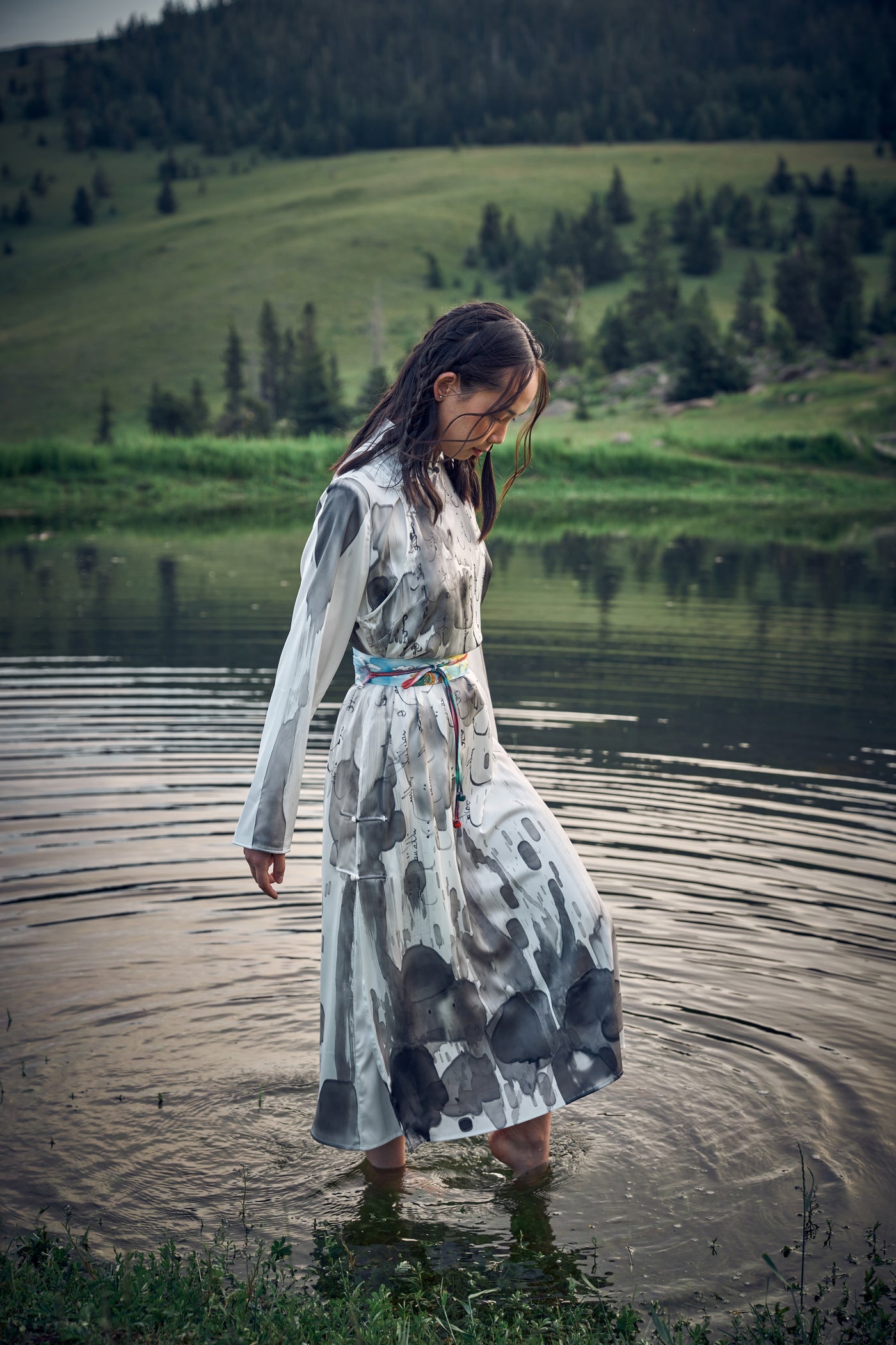 Calligraphy Design Silk Deel-Dress