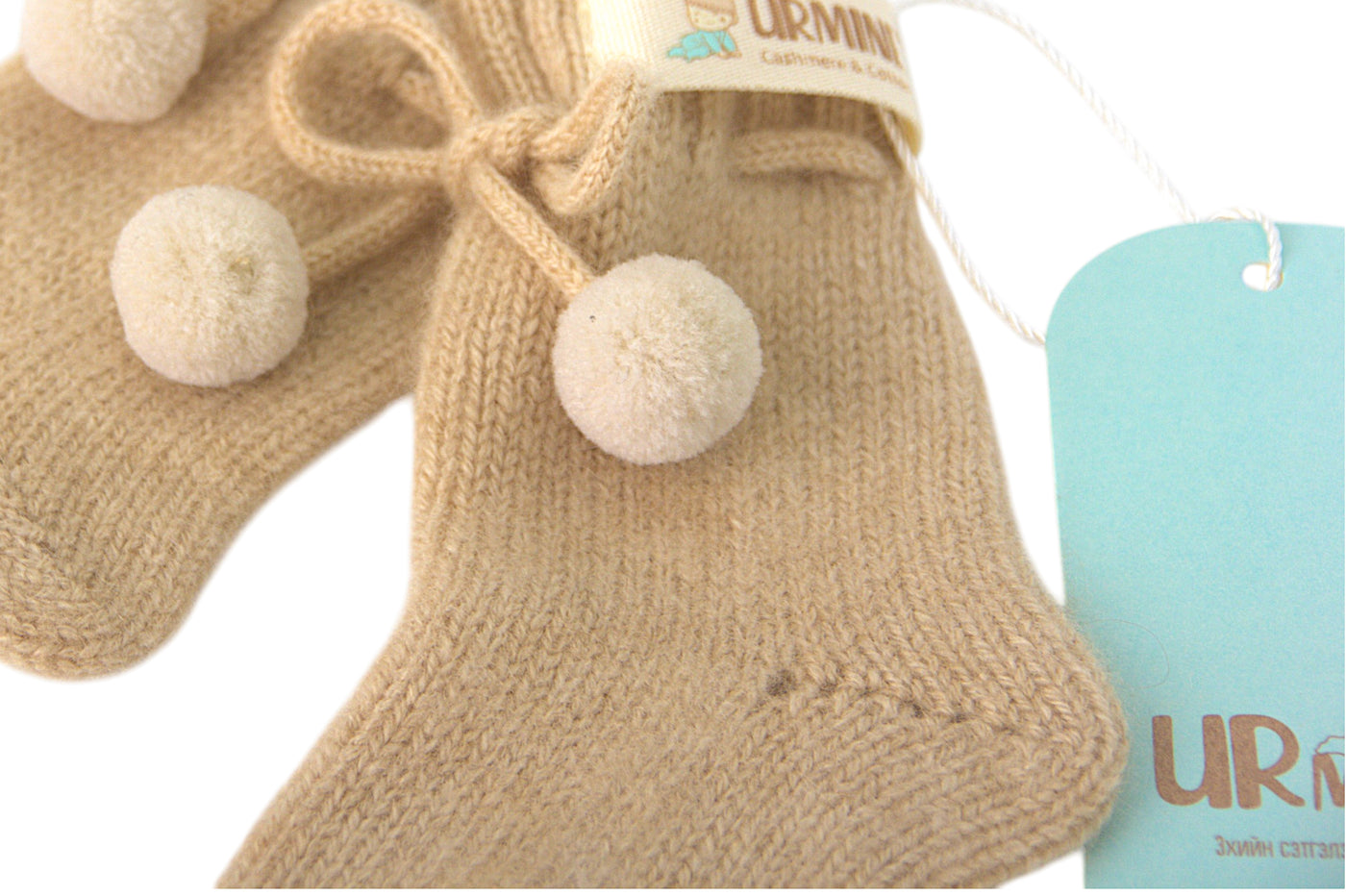 Cashmere socks with pom pom for babies
