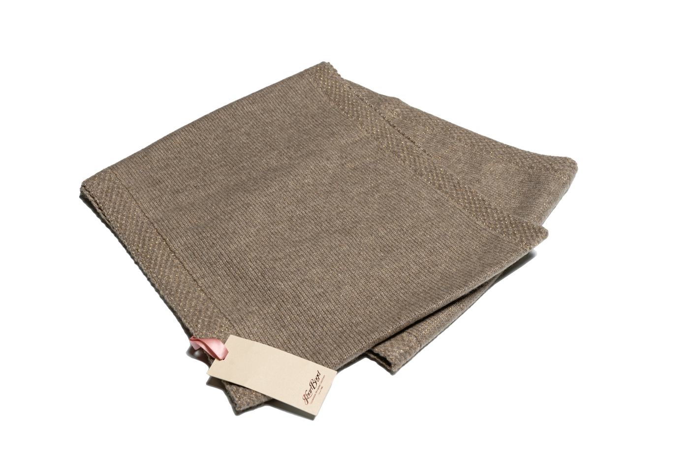 Natural beige Mongolian cashmere scarf with subtle metallic shimmer, showcasing fine lurex threads and elegant woven texture.