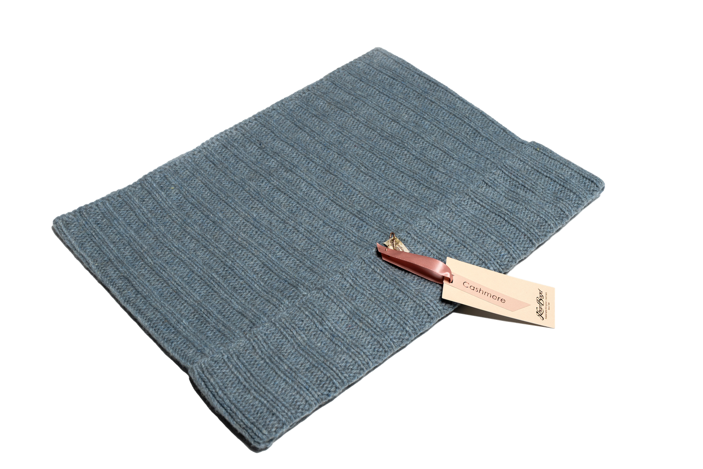 rib knitted cashmere neck warmer in dusty teal hue. 