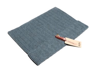 rib knitted cashmere neck warmer in dusty teal hue. 