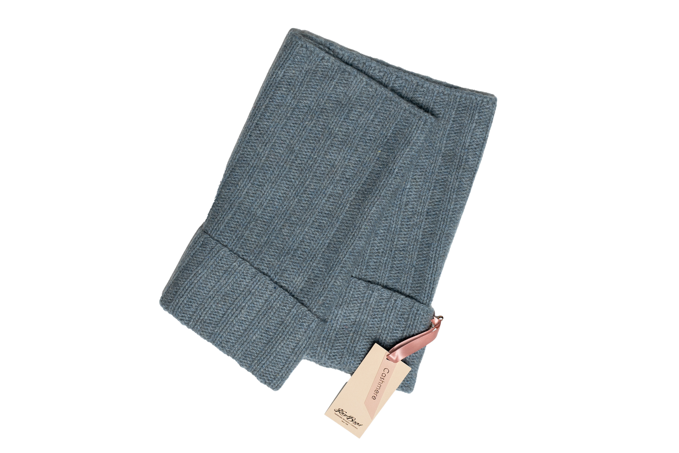 rib knitted cashmere neck warmer in dusty teal hue. 