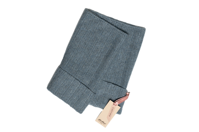 rib knitted cashmere neck warmer in dusty teal hue. 