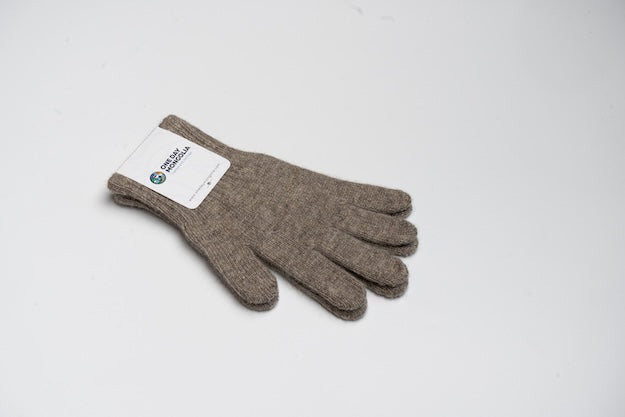 “Natural brown Mongolian wool blend gloves with ribbed cuffs, 100% sheep wool for natural warmth and breathable comfort”