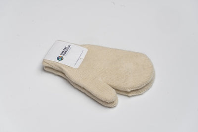 “Cream-colored 100% Mongolian sheep wool mittens with soft knit texture, warm and breathable natural fiber gloves for adults”
