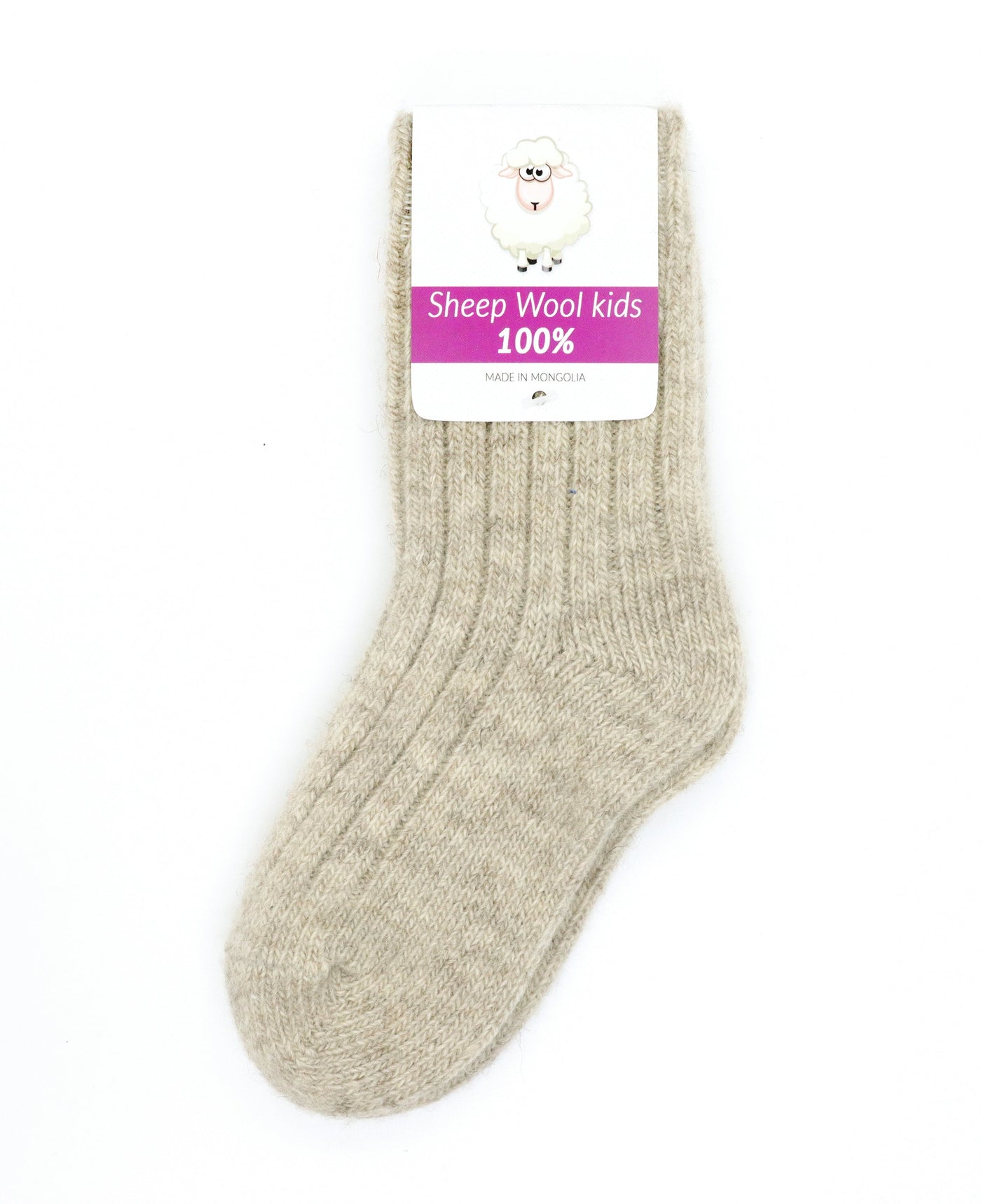 100% sheep wool kids' socks in brown, made from natural Mongolian camel wool